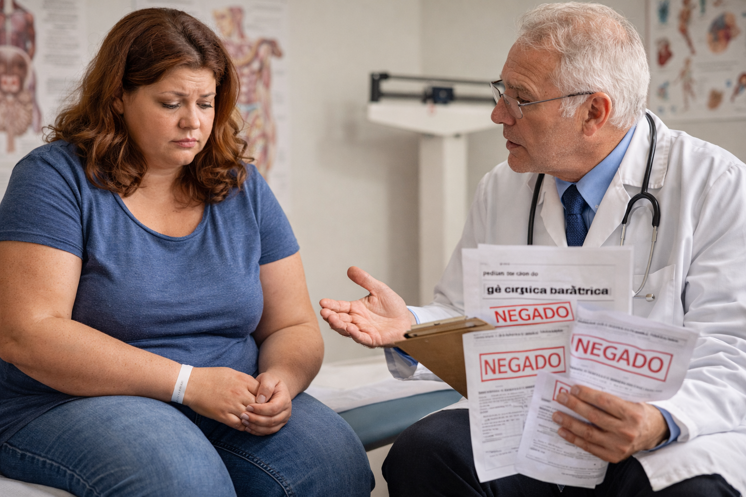 Pessoa analisando laudos médicos e negativas